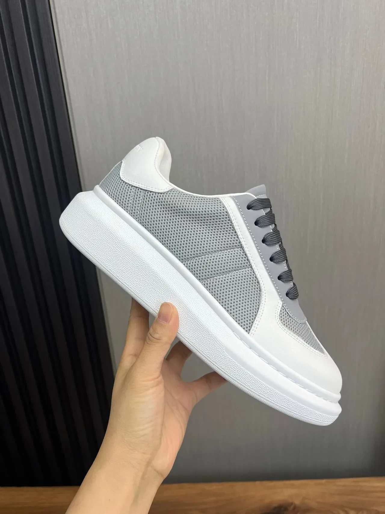 Alexander McQueen White Gray Oversized Platform Sole Mesh And Smooth Leather Paneling Lifestyle Sneakers 3