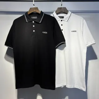 Amiri Black White Piqué Knit Contrast Piping Polo Shirt