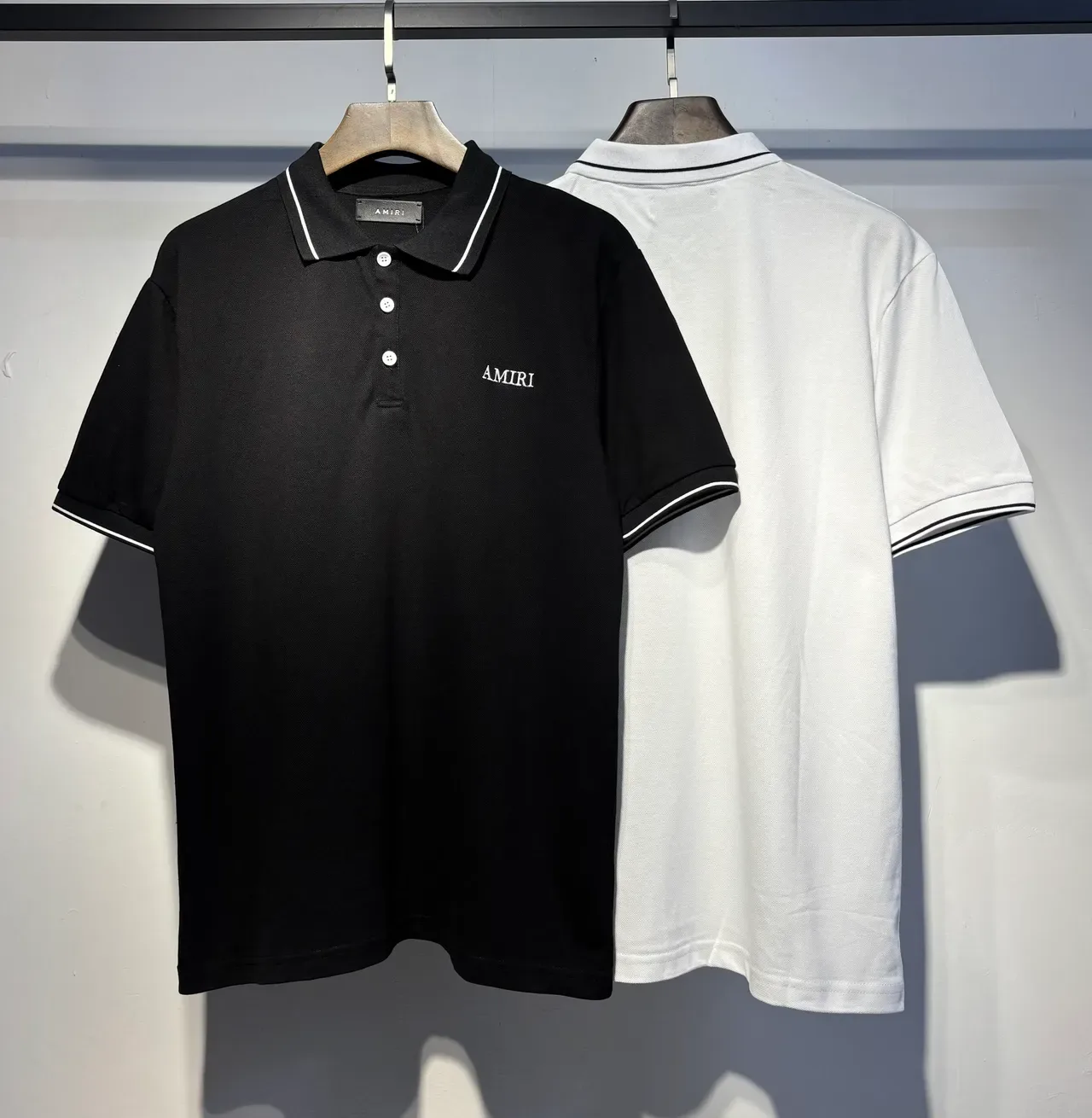 Amiri Black White Piqué Knit Contrast Piping Polo Shirt 4