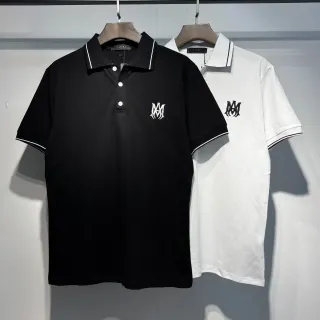 Amiri Monogram Black White Embroidered Contrast Piping Polo Shirt