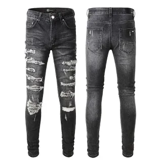 Amiri Skel Top Negro Blanco Distressed Slim-Fit Jeans