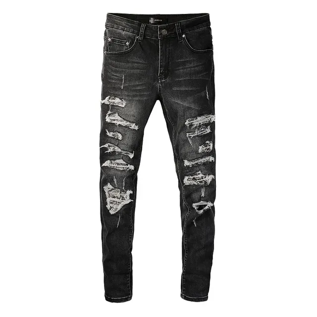 Amiri Skel Top Negro Blanco Distressed Slim-Fit Jeans 4