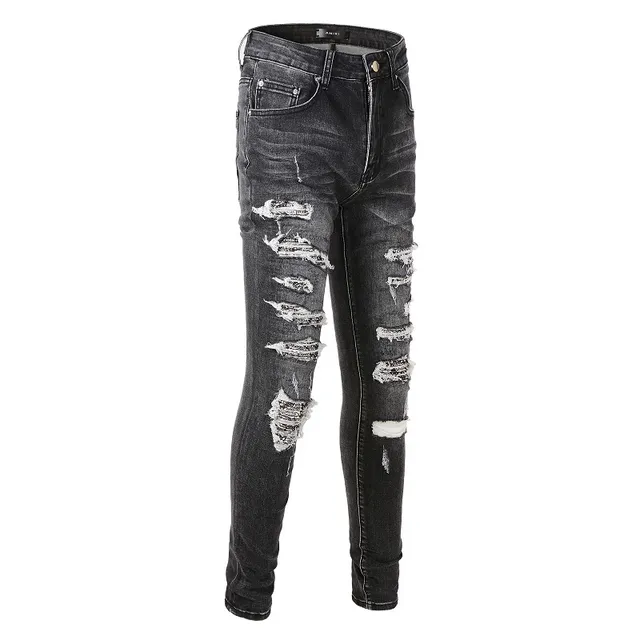 Amiri Skel Top Negro Blanco Distressed Slim-Fit Jeans 17