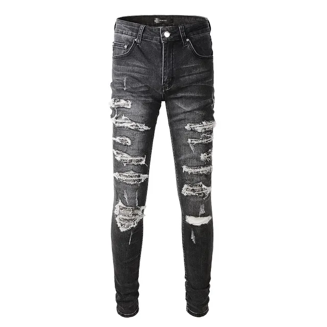 Amiri Skel Top Negro Blanco Distressed Slim-Fit Jeans 18