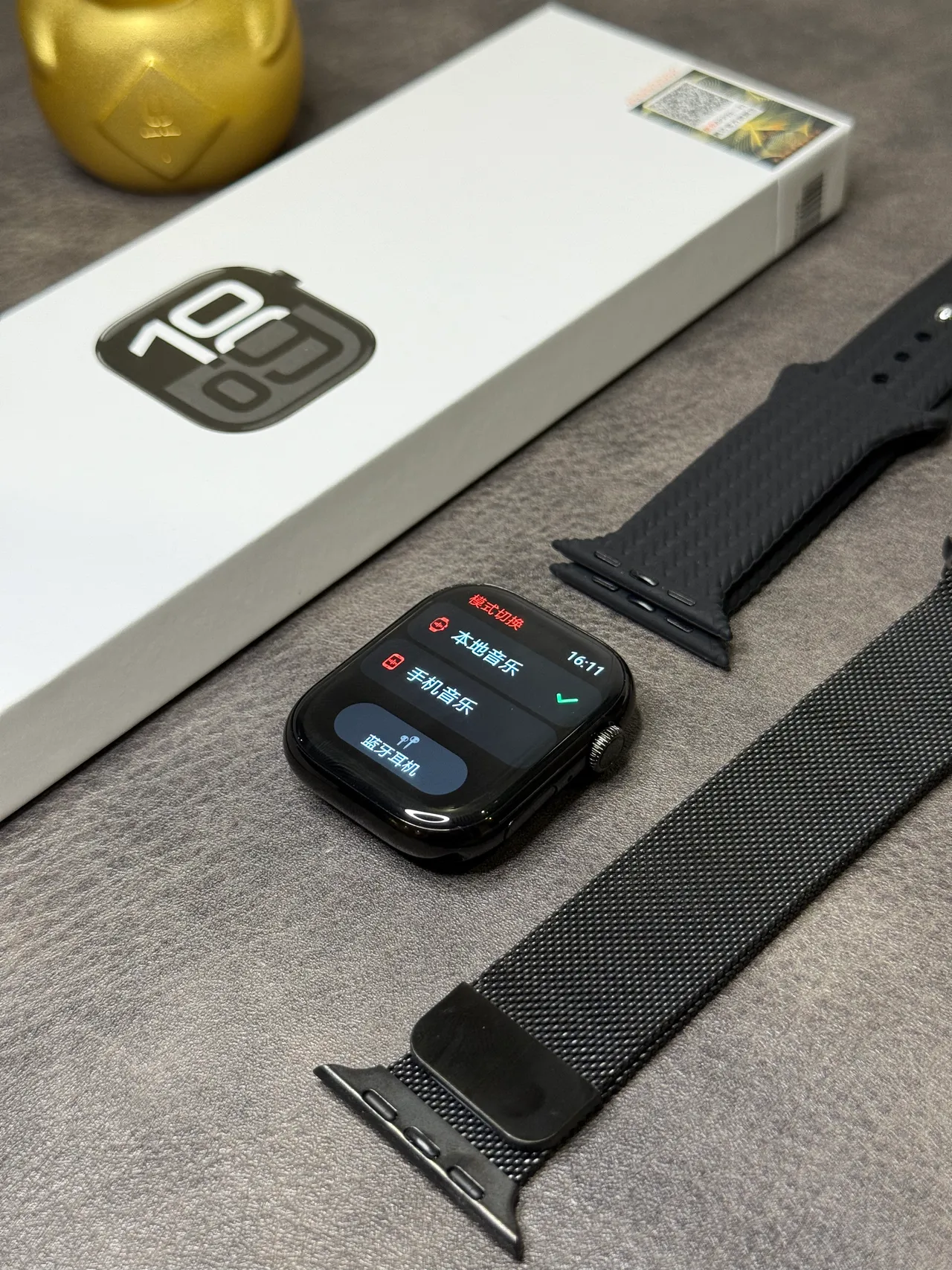 Apple Relógio Preto Cinza Borda Reta Carcassa Milanese Loop Pulseira Relógio Esportivo 2