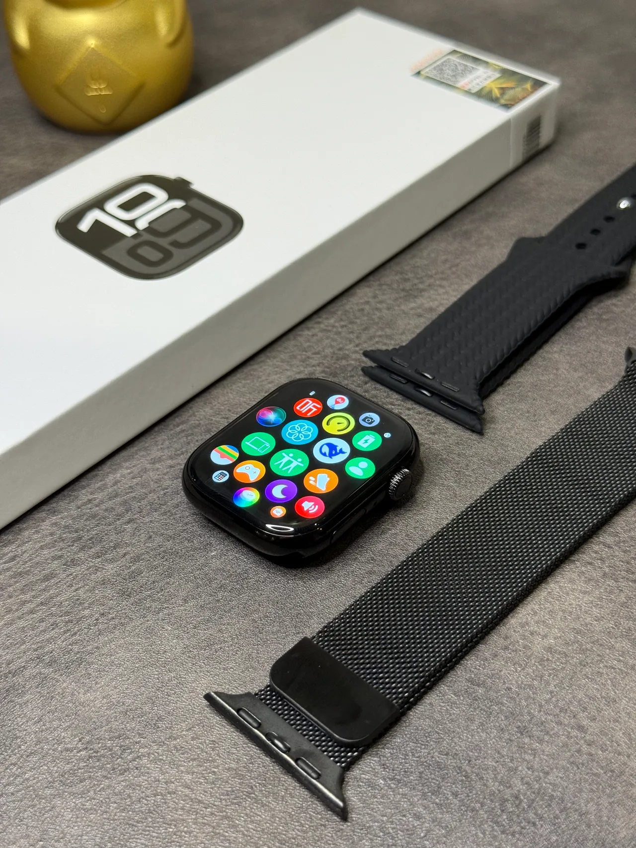Apple Relógio Preto Cinza Borda Reta Carcassa Milanese Loop Pulseira Relógio Esportivo 3