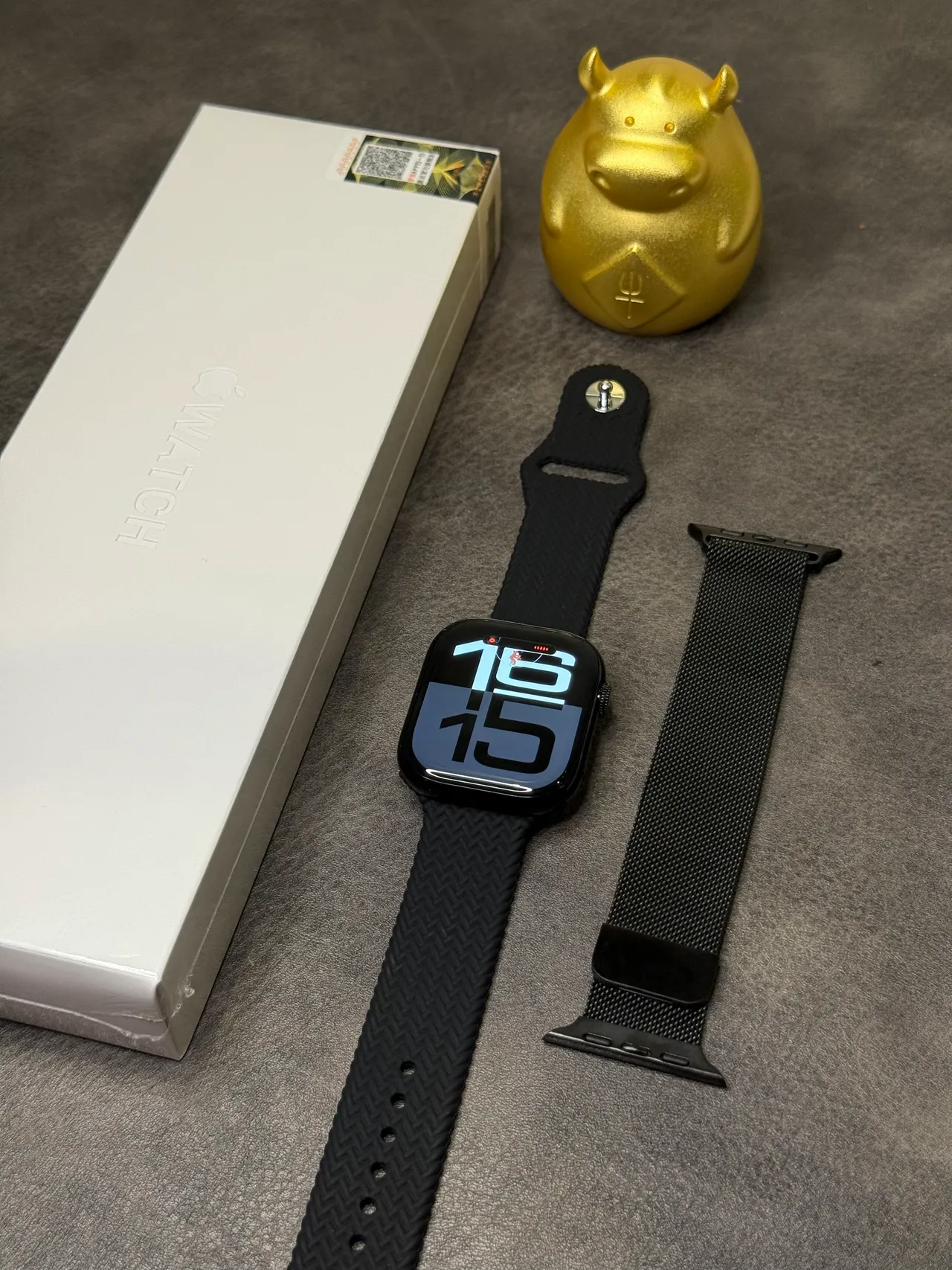 Apple Relógio Preto Cinza Borda Reta Carcassa Milanese Loop Pulseira Relógio Esportivo 4