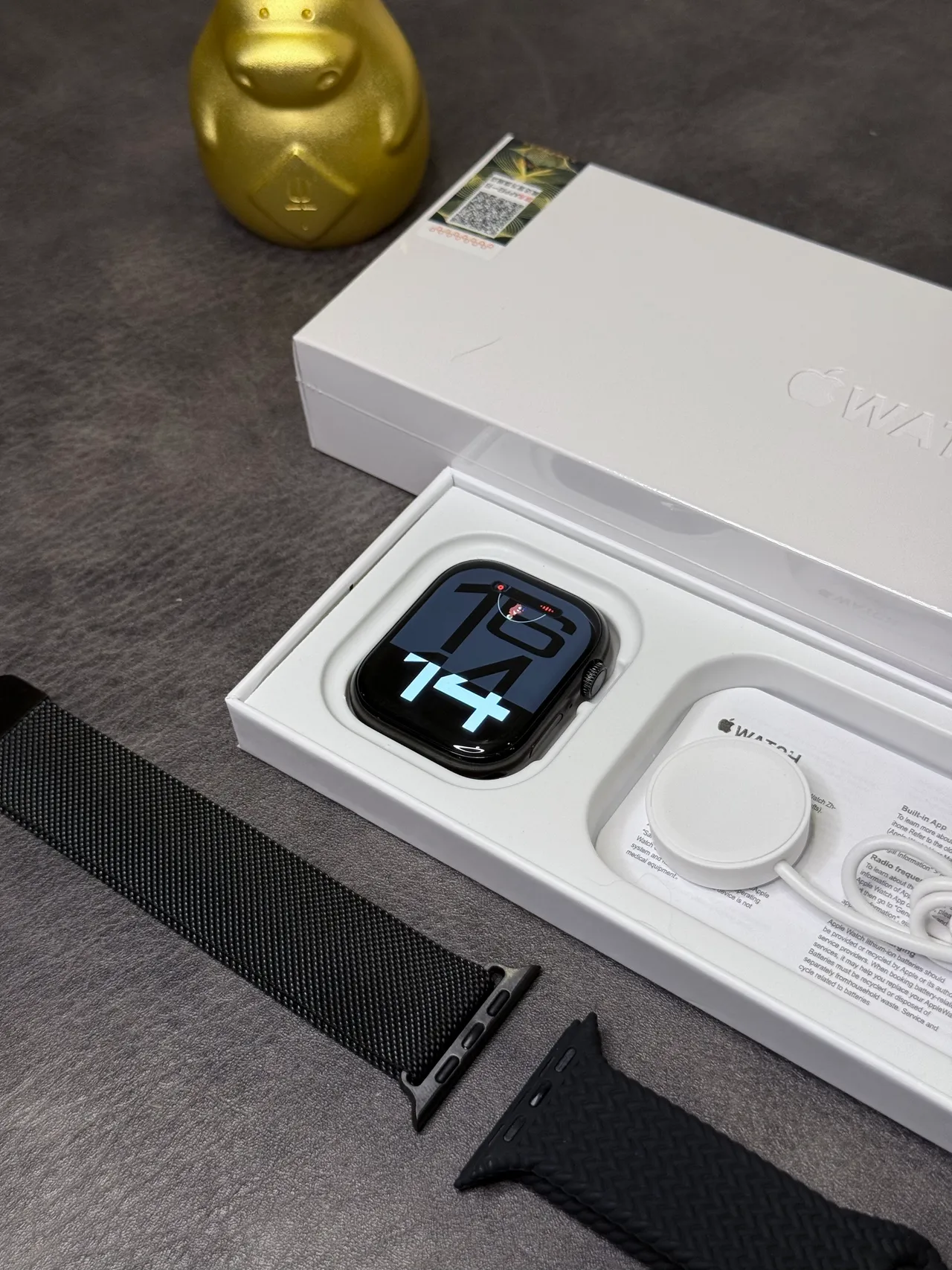 Apple Relógio Preto Cinza Borda Reta Carcassa Milanese Loop Pulseira Relógio Esportivo 5