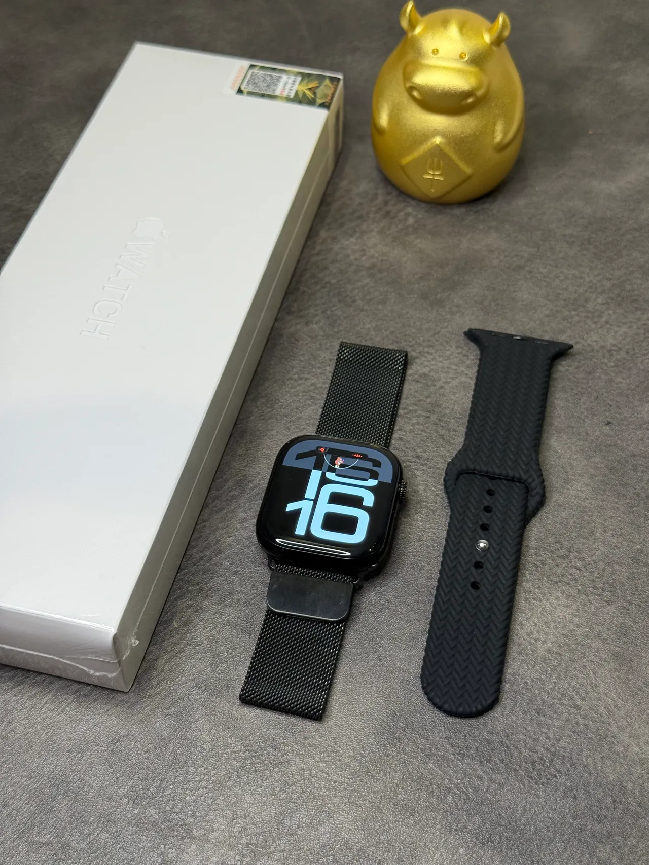 Apple Relógio Preto Cinza Borda Reta Carcassa Milanese Loop Pulseira Relógio Esportivo 7