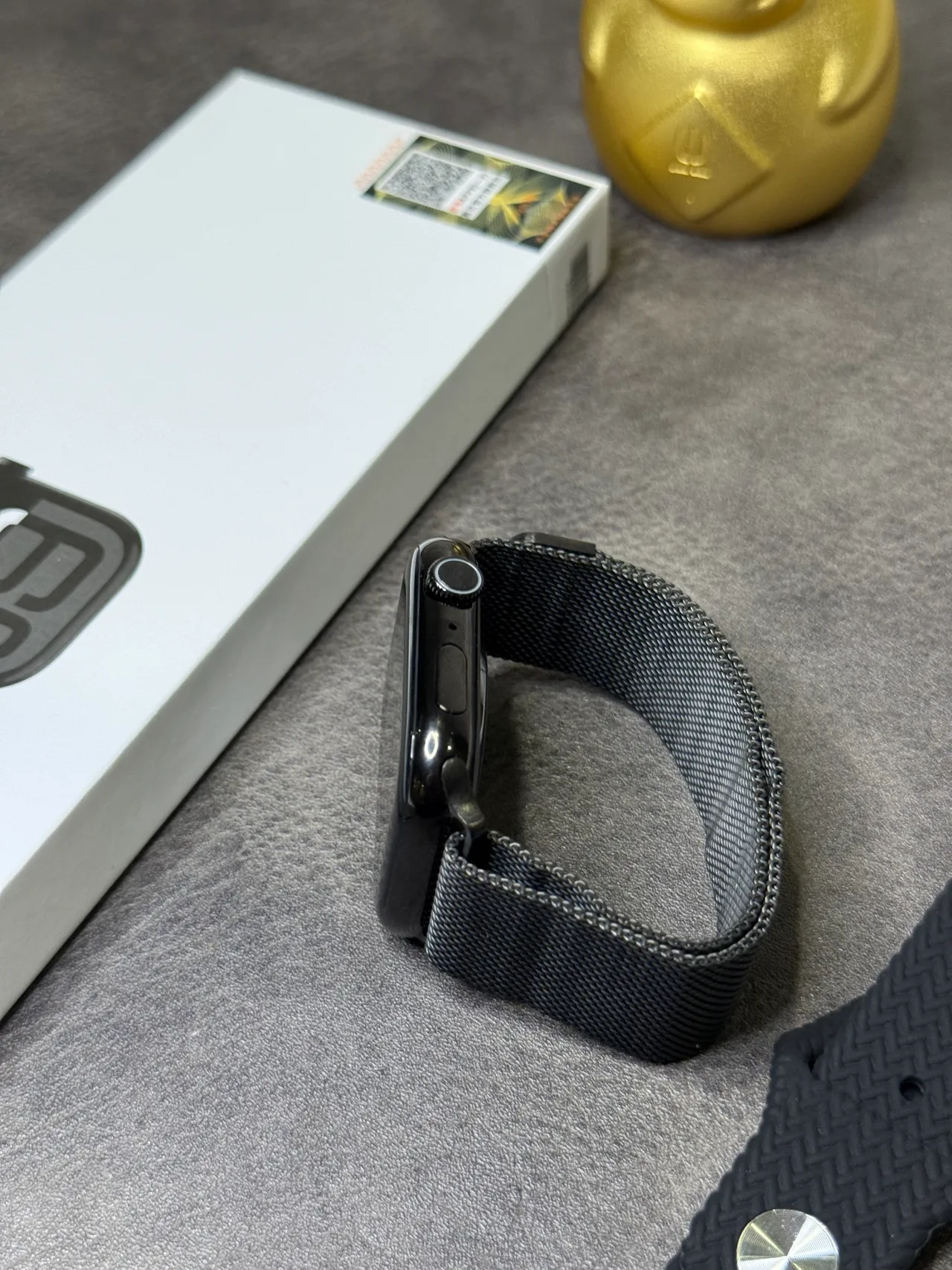 Apple Relógio Preto Cinza Borda Reta Carcassa Milanese Loop Pulseira Relógio Esportivo 10