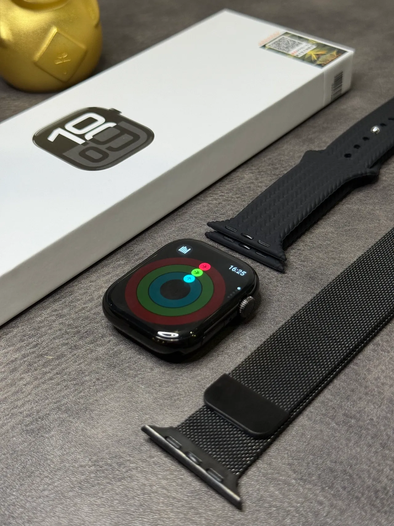 Apple Relógio Preto Cinza Borda Reta Carcassa Milanese Loop Pulseira Relógio Esportivo 12