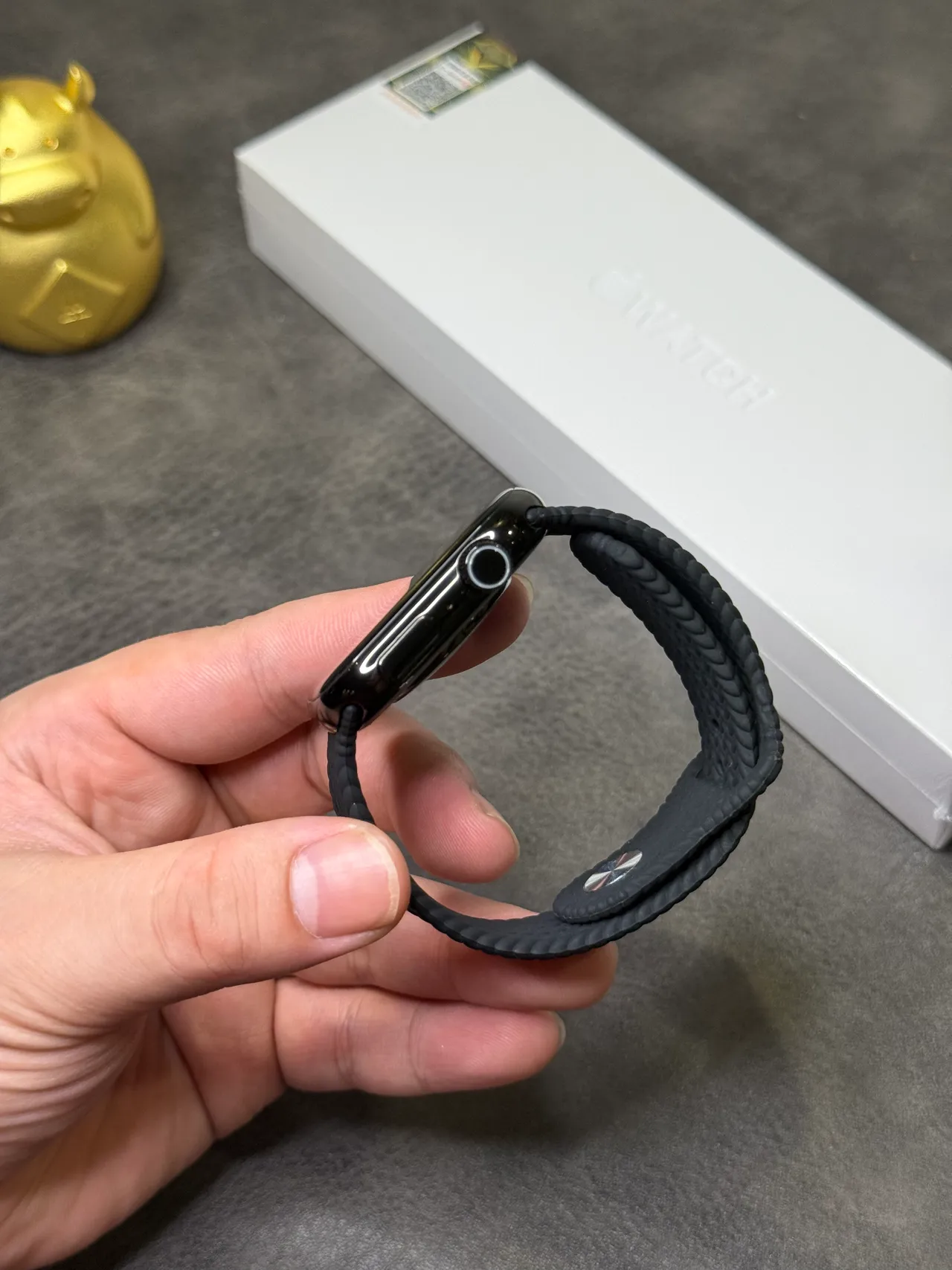 Apple Relógio Preto Cinza Borda Reta Carcassa Milanese Loop Pulseira Relógio Esportivo 13