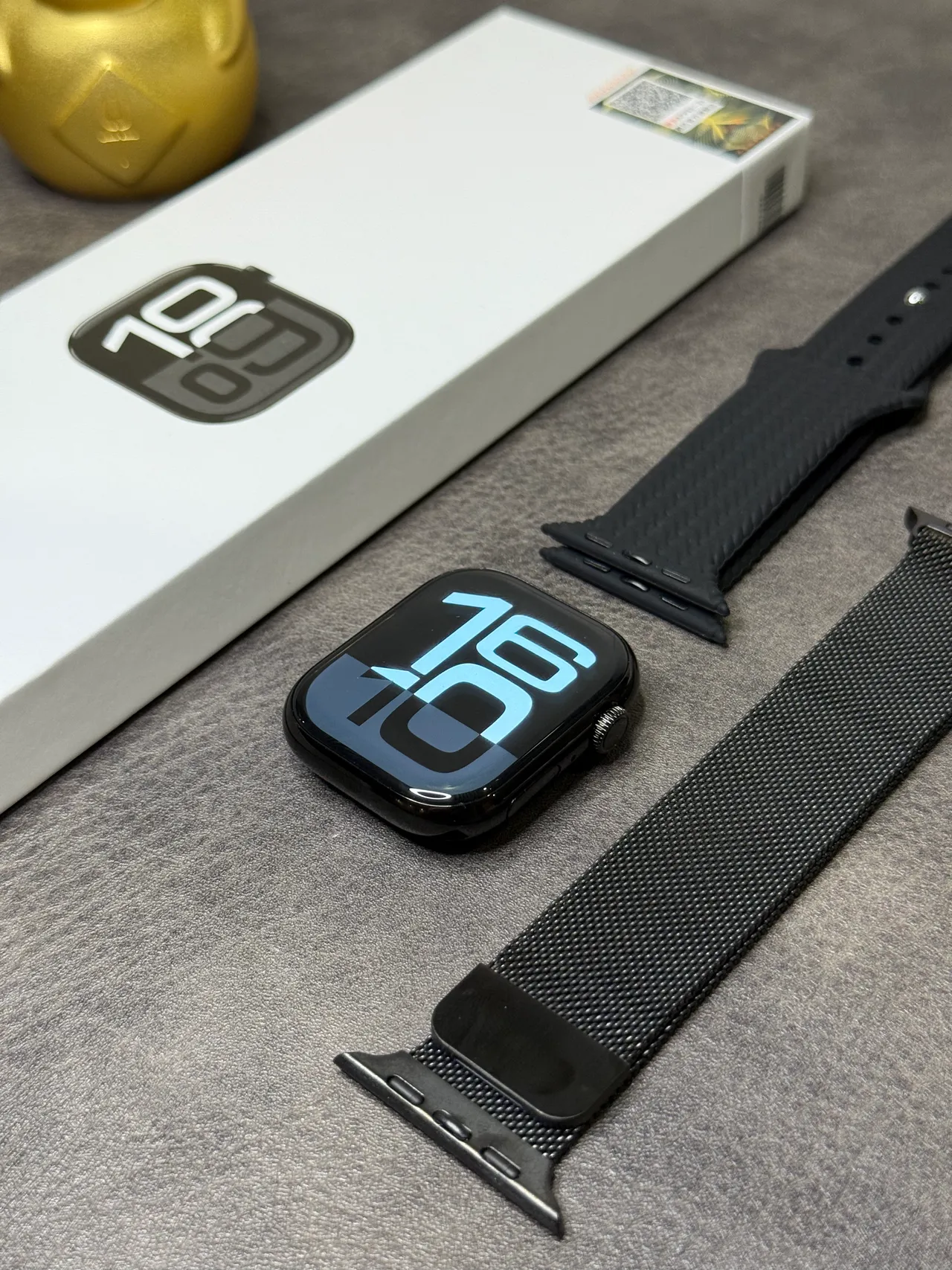 Apple Relógio Preto Cinza Borda Reta Carcassa Milanese Loop Pulseira Relógio Esportivo 14