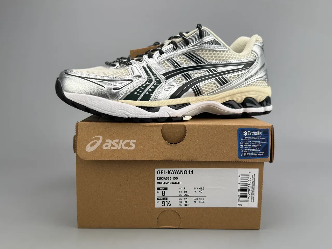 ASICS Gel-Kayano 14 Silver Black Cream Running Shoes 2