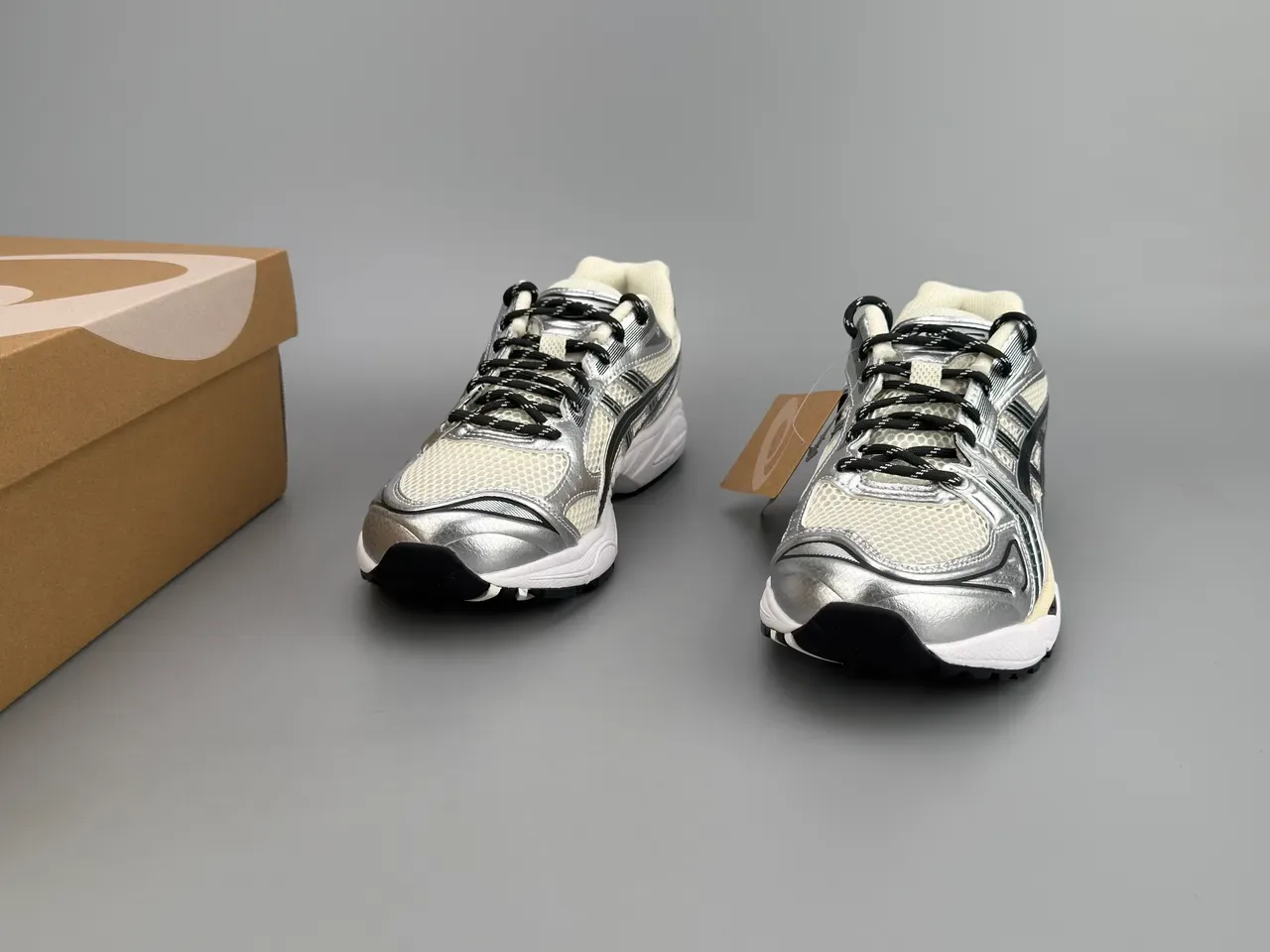 ASICS Gel-Kayano 14 Silver Black Cream Running Shoes 3