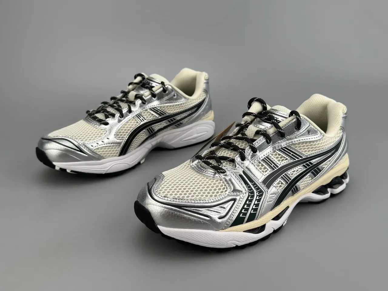ASICS Gel-Kayano 14 Silver Black Cream Running Shoes 9