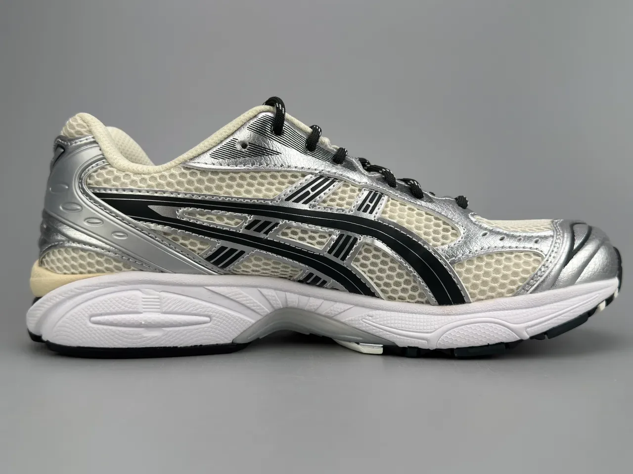 ASICS Gel-Kayano 14 Silver Black Cream Running Shoes 10