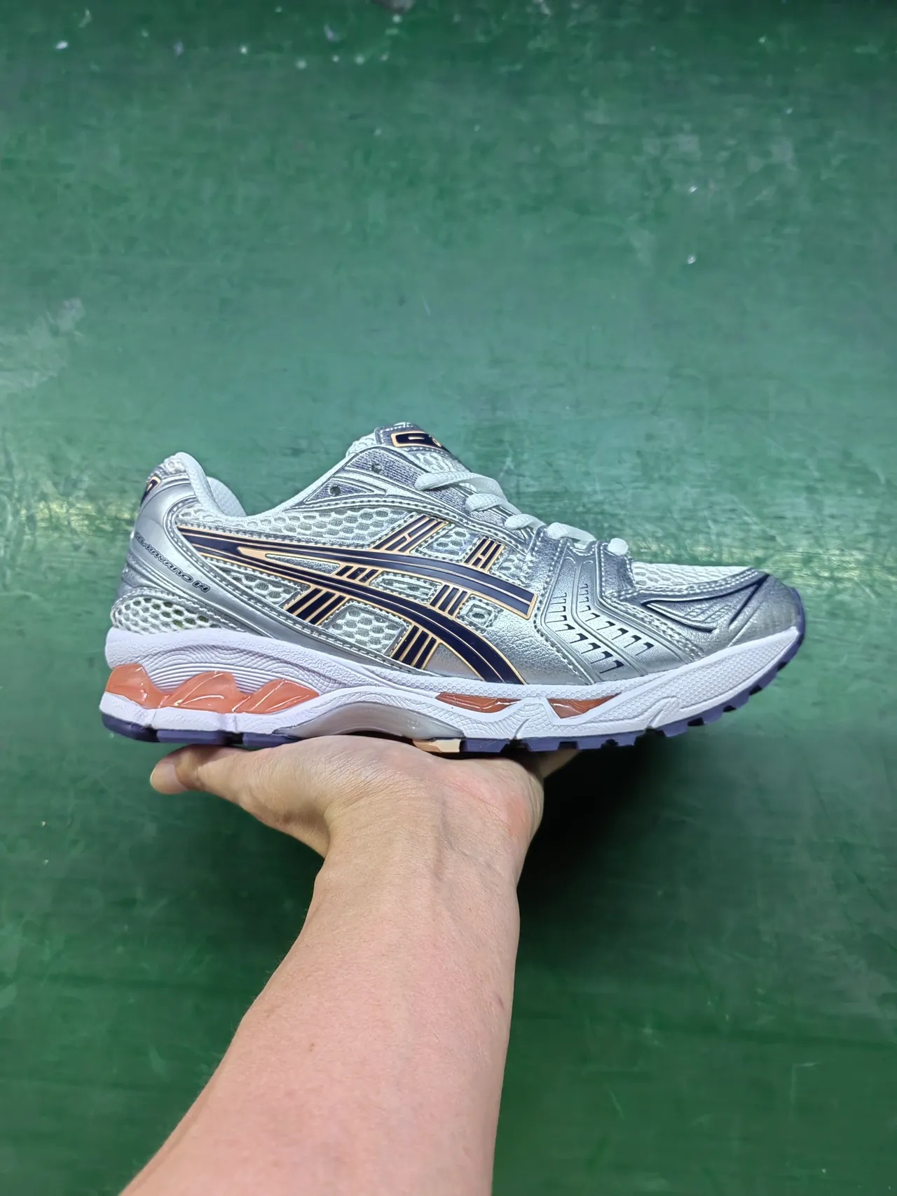 ASICS Gel-Kayano H Silver Navy Peach Running Shoes 2