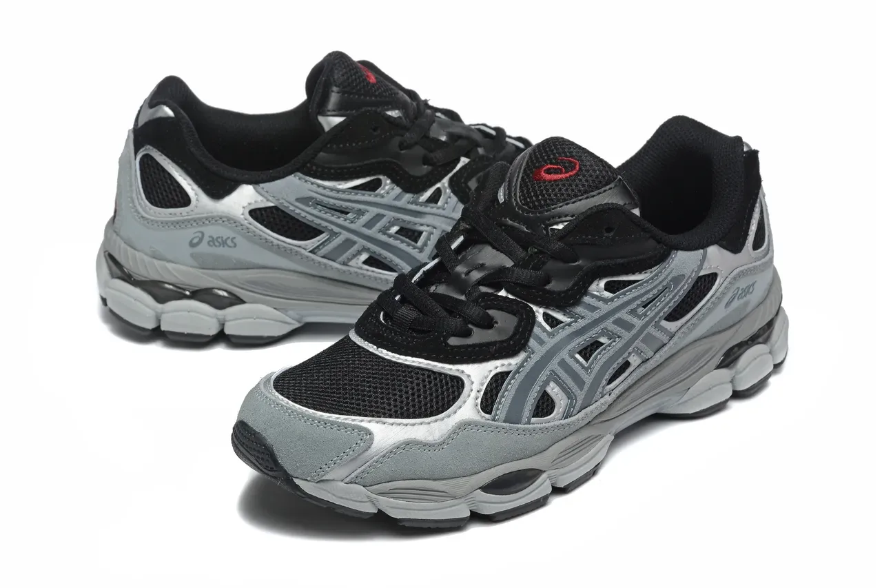 ASICS Cinza Preto Malha e Sintético Superposição Construção Design de Cage Estruturada Tênis de Corrida 2