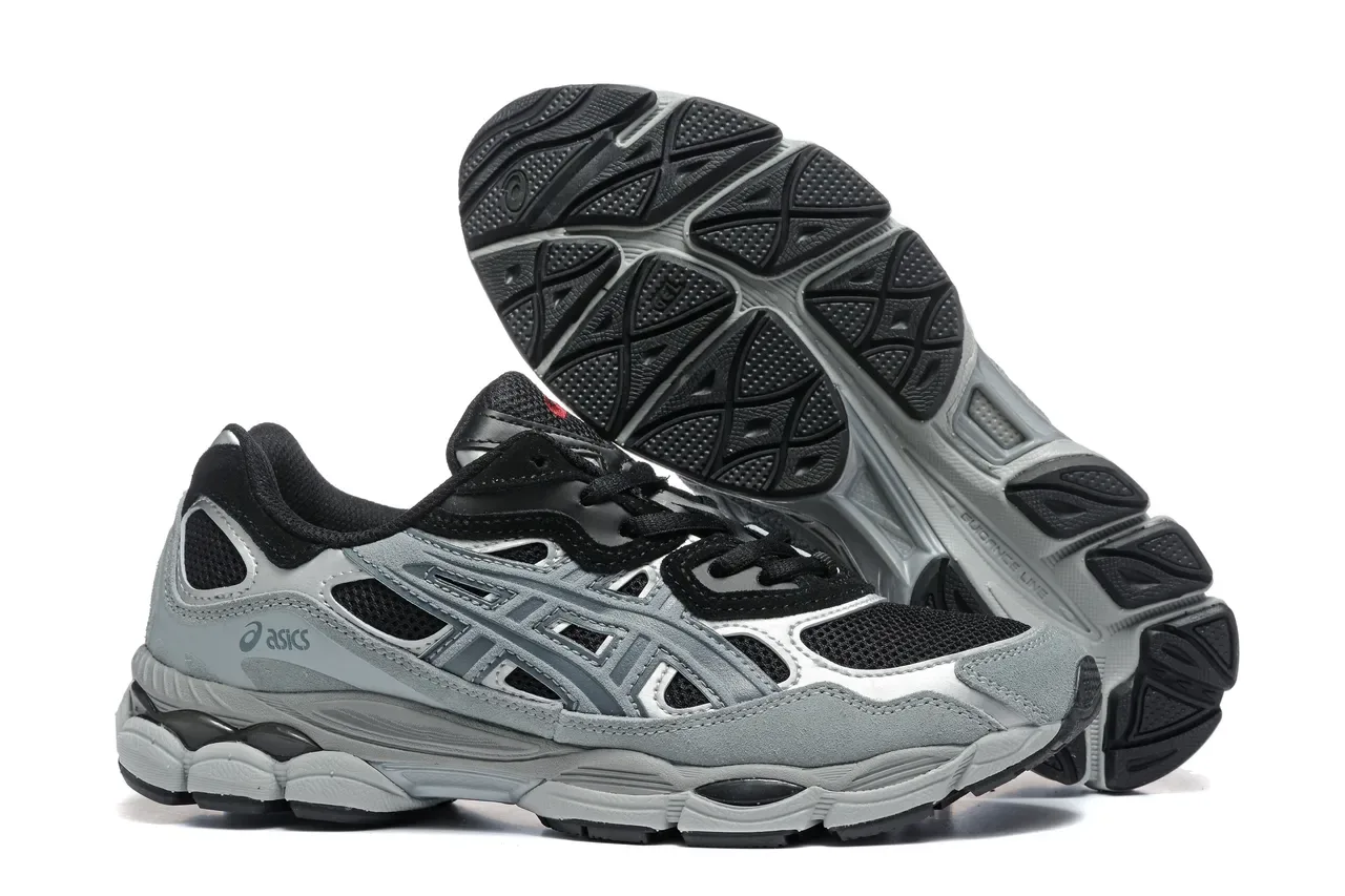 ASICS Cinza Preto Malha e Sintético Superposição Construção Design de Cage Estruturada Tênis de Corrida 5