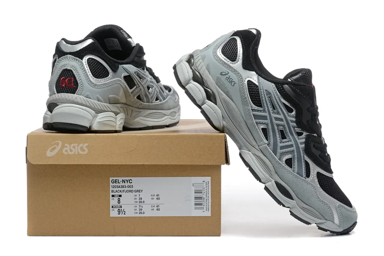 ASICS Cinza Preto Malha e Sintético Superposição Construção Design de Cage Estruturada Tênis de Corrida 6