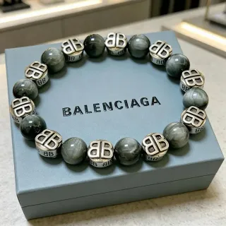 Balenciaga BB Pulseira De Contas Pedra Cinza-Verde E Metal Prateado