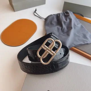 Balenciaga BB Belt Ceinture en cuir de crocodile noir brillant