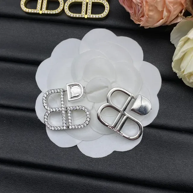 Balenciaga BB Gold Silver Interlocking Logo Pavé-Crystal Embellished Earrings 2