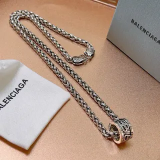 Balenciaga BB Ring Necklace Silver-Tone Braided Chain Necklace