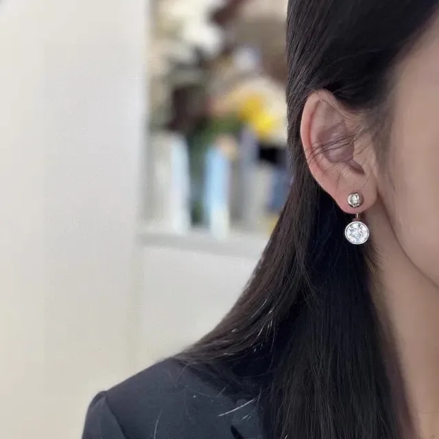 Balenciaga Crystal Ball Stud Silver Gold Faceted Earrings 2