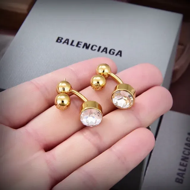 Balenciaga Crystal Ball Stud Silver Gold Faceted Earrings 3
