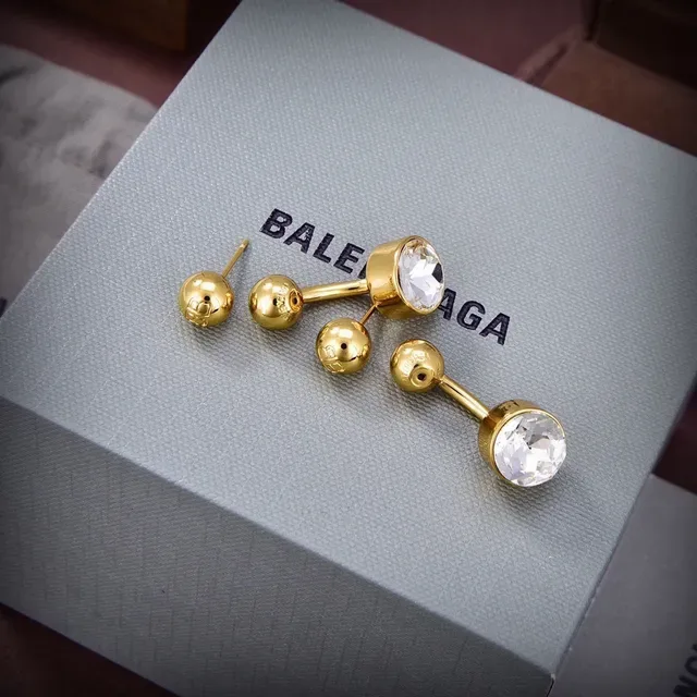 Balenciaga Crystal Ball Stud Silver Gold Faceted Earrings 5