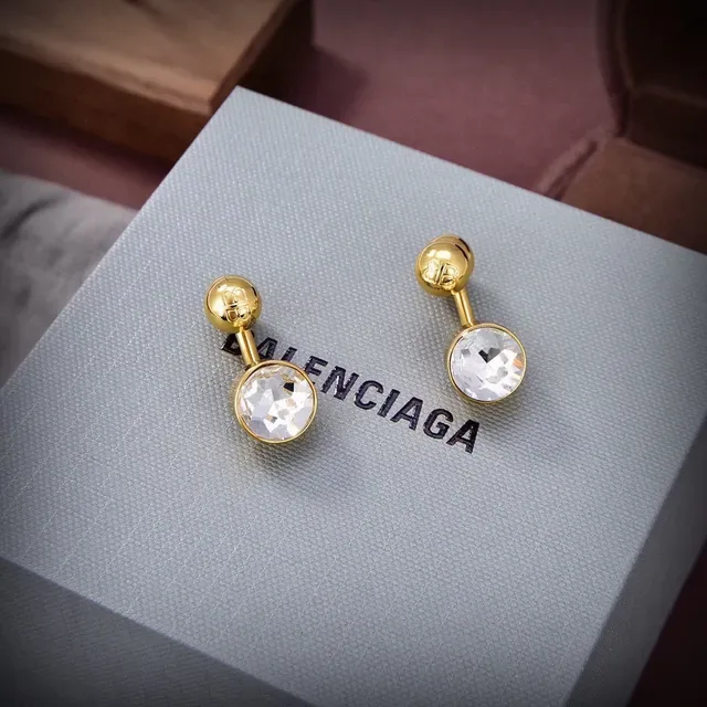 Balenciaga Crystal Ball Stud Silver Gold Faceted Earrings 6