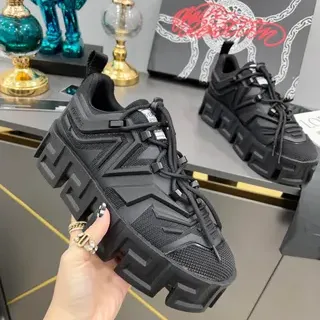 Balenciaga Defender Black Platform Sole Greek Key Motif Chunky Sneakers