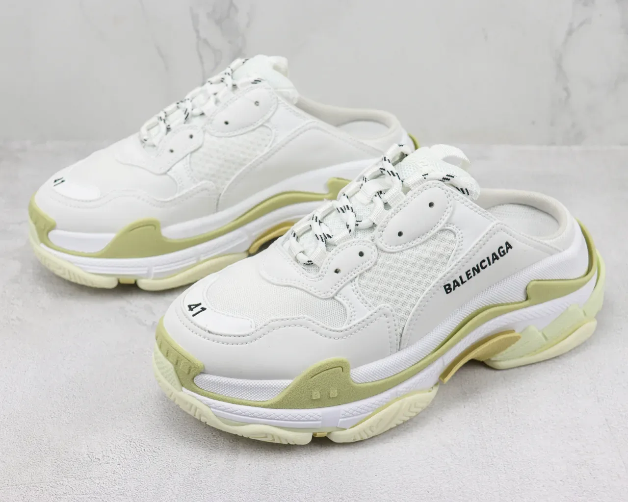 Balenciaga Defender Mule Branco e Verde Lima Chunky Sneakers 4