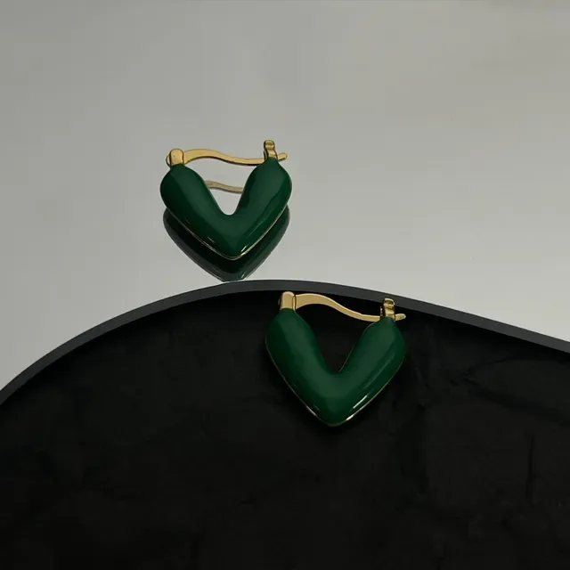 Balenciaga أقراط قلب خاتم أخضر مينا ذهبي 2