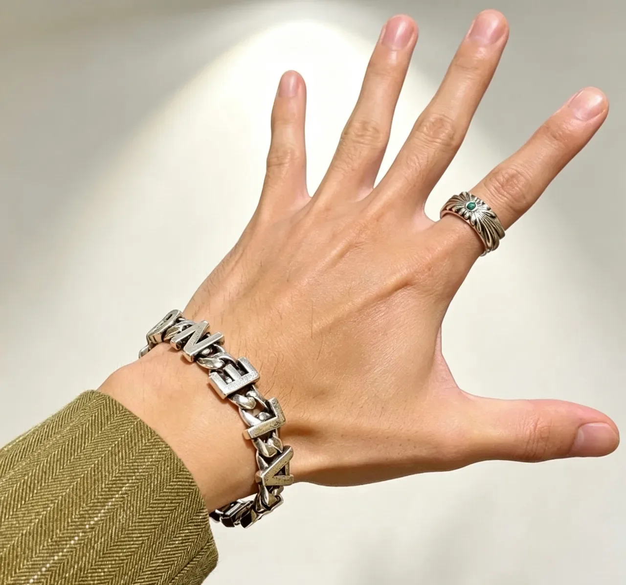 Balenciaga Logo Chain Silver Gray Chunky Curb 3D Lettering Bracelet 3