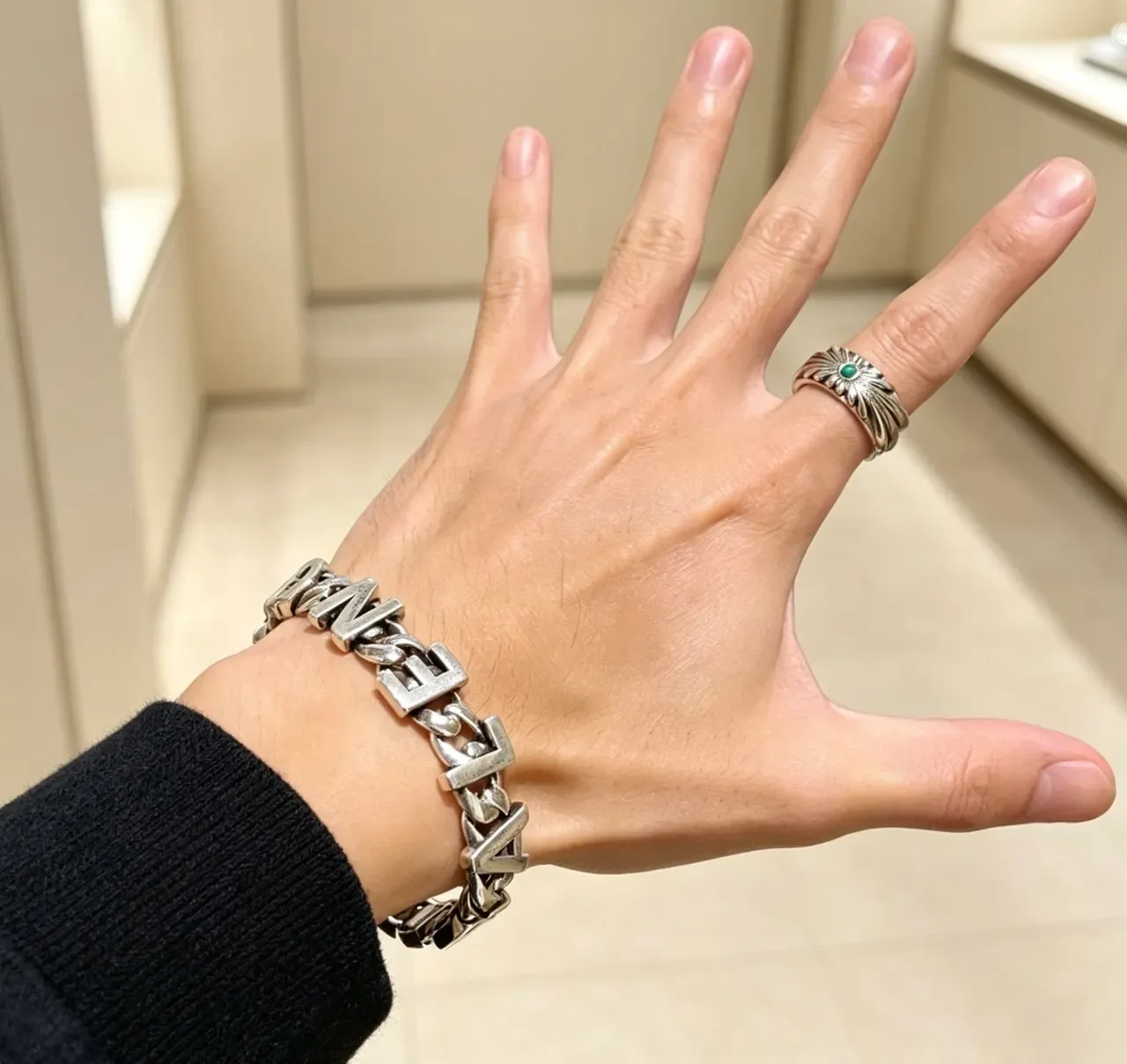 Balenciaga Logo Chain Silver Gray Chunky Curb 3D Lettering Bracelet 5