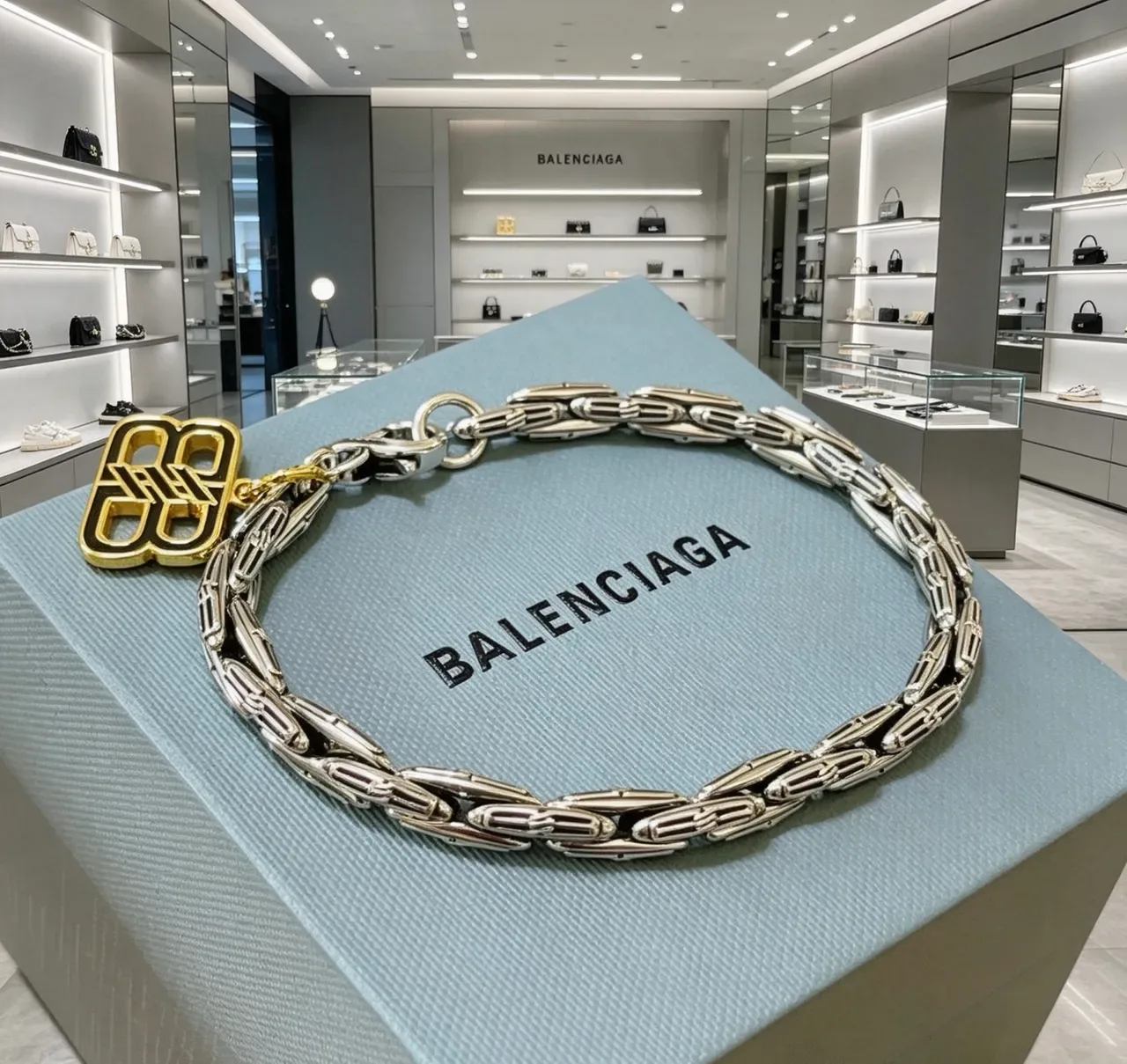Balenciaga Logo Charm Pulsera de Eslabones Articulados 3