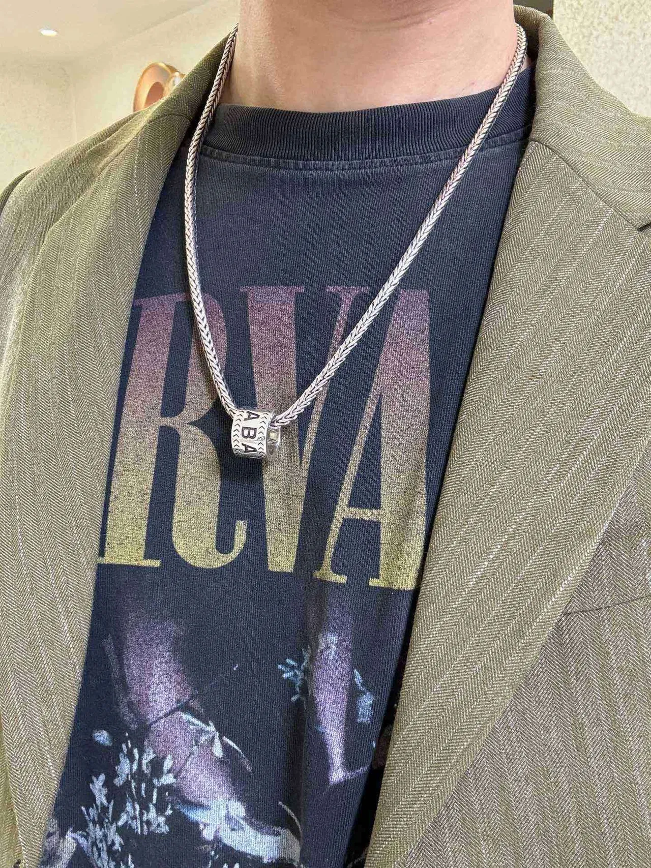 Balenciaga Logo Cylinder Necklace Silver Black Braided Chain Cylindrical Pendant Necklace 4
