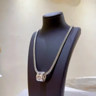बलेनसीया लोगो सिलेंडर नेकलेस चांदी काला ब्रेडेड चेन सिलेंड्रिकल पेंडेंट नेकलेस