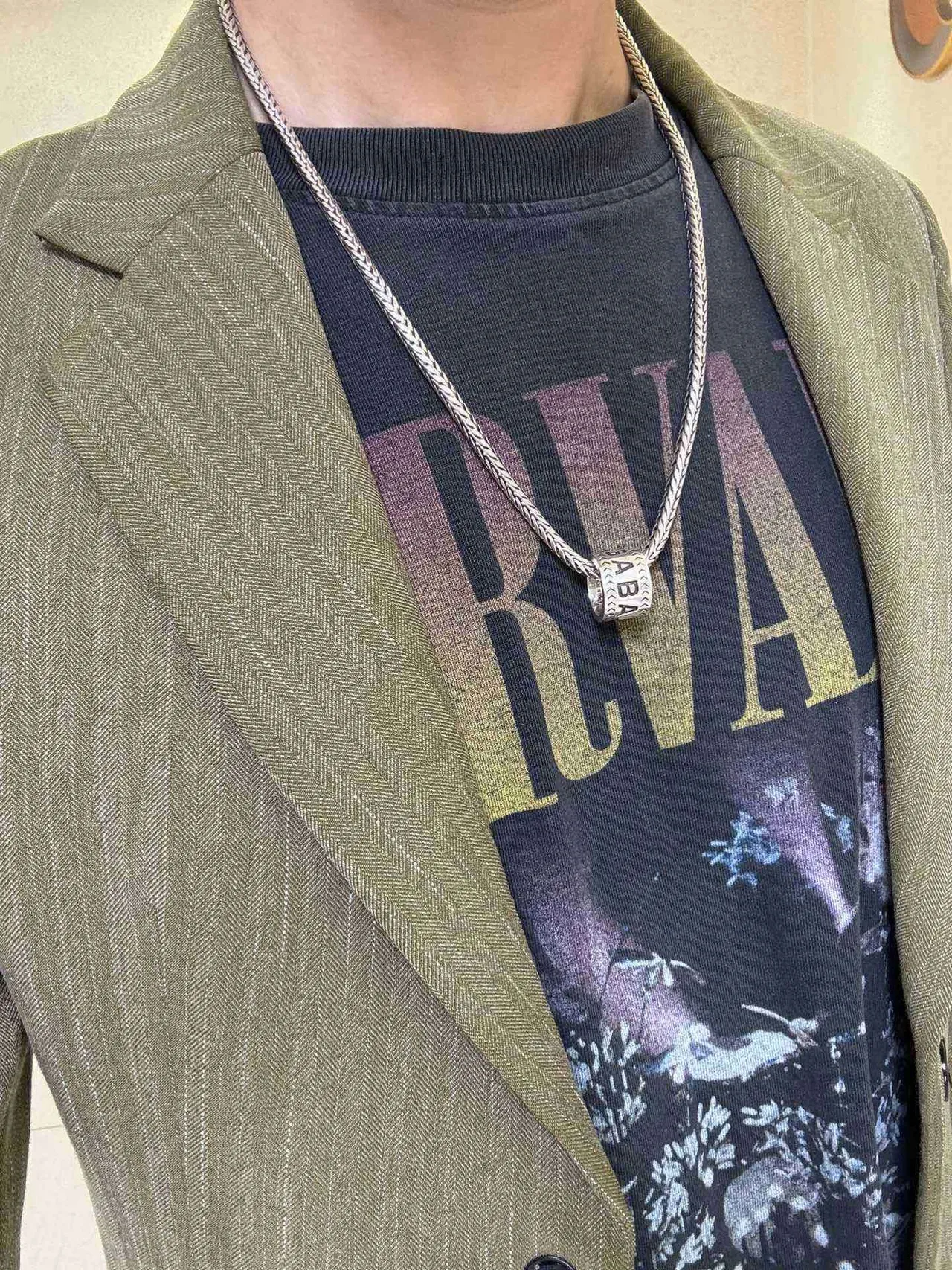 Balenciaga Logo Cylinder Necklace Silver Black Braided Chain Cylindrical Pendant Necklace 6