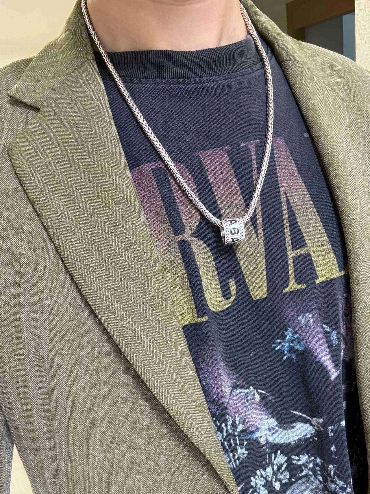 Balenciaga Logo Cylinder Necklace Silver Black Braided Chain Cylindrical Pendant Necklace 7