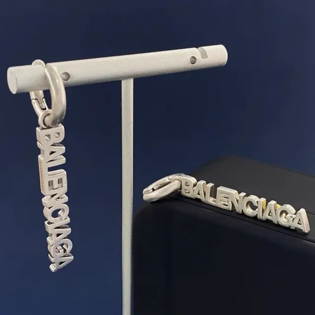 Balenciaga Logo Hoop Silver Yellow Earrings 2