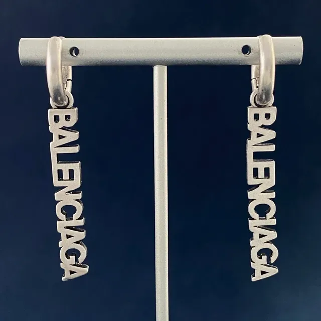 Balenciaga Logo Hoop Silver Yellow Earrings 3