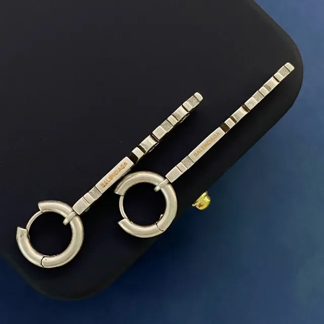 Balenciaga Logo Hoop Silver Yellow Earrings 4