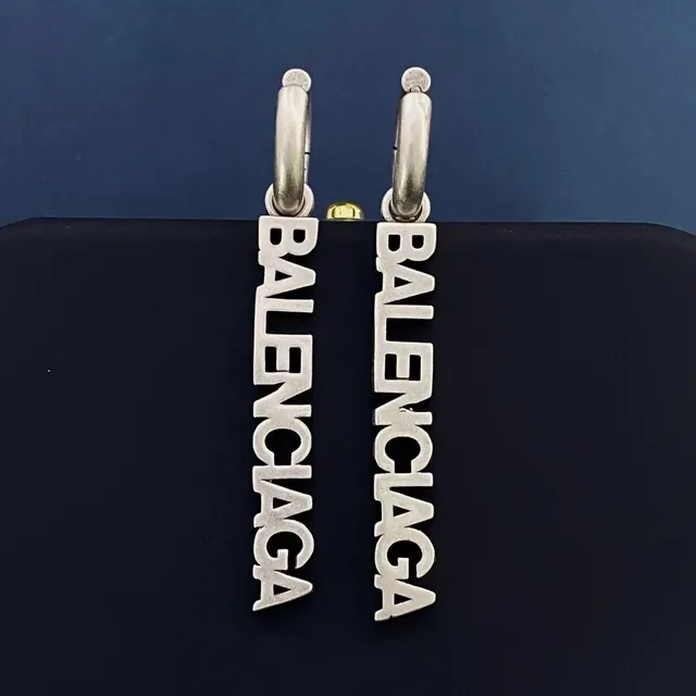Balenciaga Logo Hoop Silver Yellow Earrings 5
