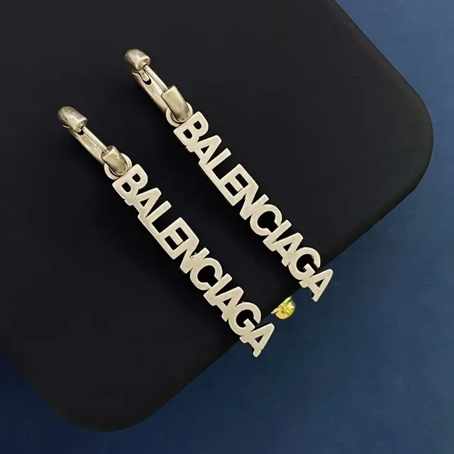 Balenciaga Logo Hoop Silver Yellow Earrings 6