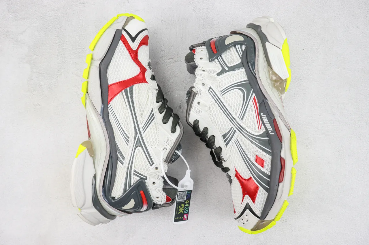 Balenciaga Runner أبيض رمادي أحمر أصفر نيون حذاء رياضي سميك 2