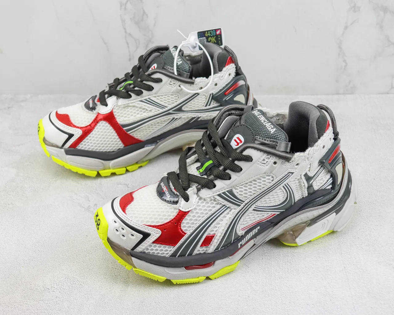 Balenciaga Runner أبيض رمادي أحمر أصفر نيون حذاء رياضي سميك 4
